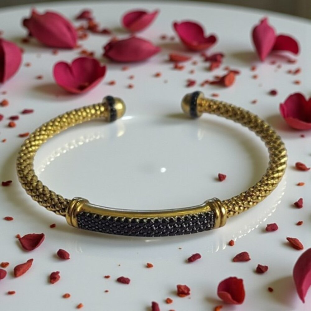 Bronzo Italia® Gold-Tone Cuff Bracelet with Black Spinel Accents – 7.25”